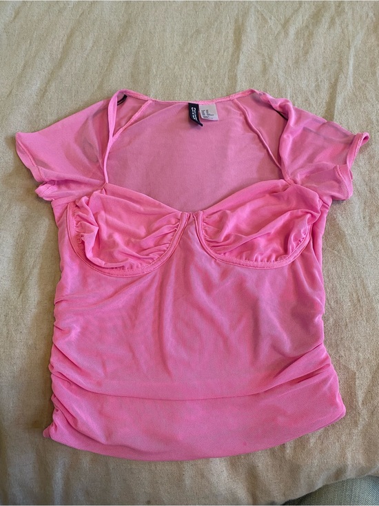 H&M Tops - H&M Pink Mesh Ruched Underwire Crop Top